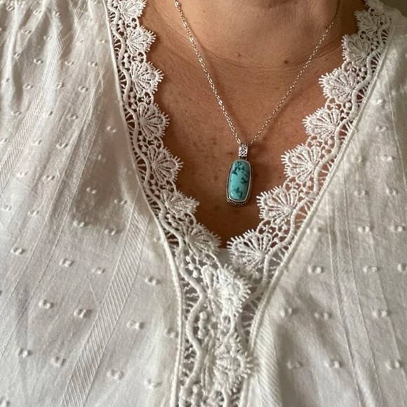 New Sterling Silver Handmade Polished Natural Turquoise Native Rope Necklace - Picture 8 of 16